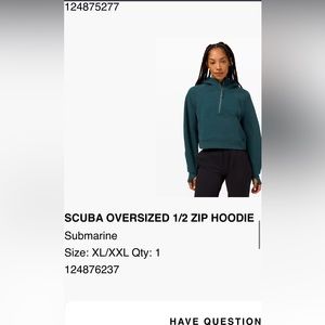 Lululemon scuba 1/2 zip size XL/XXL